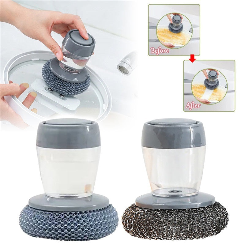 Kitchen Soap Dispensing Palm Brush Cleaner Push-type Brush Kitchen Detergent Tools